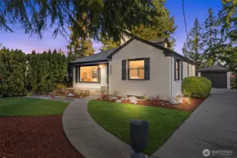 Exterior twilight shot, freshly painted exterior