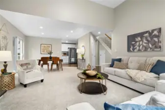 Open floor plan provides easy access to kitchen and dining area.