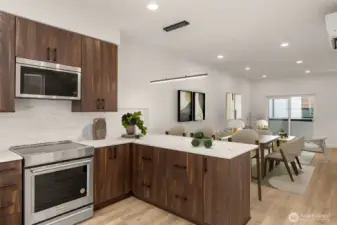 Bright finishes and contemporary fixtures create a clean, sophisticated atmosphere