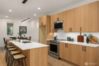 Modern kitchen with durable flooring—perfect for easy cleanup after messy eaters.