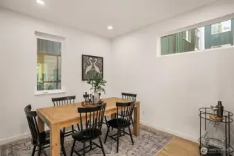 Spacious dining area with easy access to the outdoors for quick potty breaks.