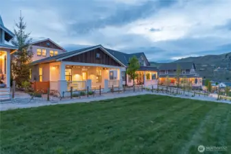 Twilight view of home from Vineyard Park.