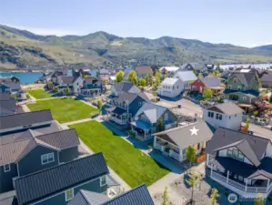 Exterior daytime view looking SW towards Lake Chelan and the waterfront and marina.