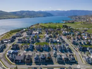 Exterior daytime aerial view looking West towards Lake Chelan.