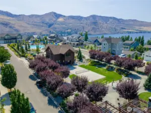 Exterior daytime view of the Lookout's Hilltop Park and Pool and Sports Court.