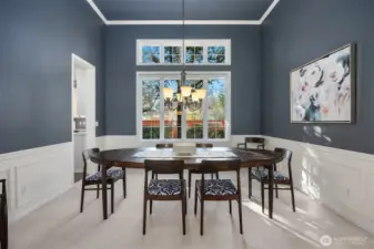 Formal high ceiling dining room.