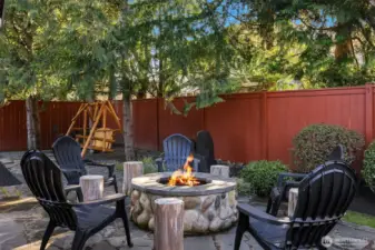 Backyard gas fire pit.