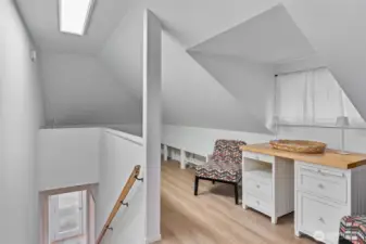 Flexible upper-level space that can easily become a walk-in closet, office, or personalized retreat of your choice.