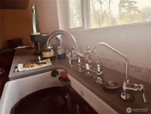 Farm sink with nickle fixtures