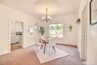 Sunny dining area with room to gather and connect