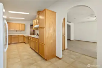 Breakfast nook and kitchen space.