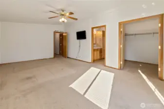 Primary bedroom with walk in closet and private bathroom.