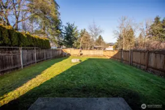 Huge Level Backyard that is completely fenced.