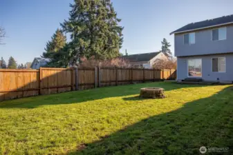 Another view of the Huge Level Backyard that is completely fenced.