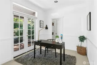French doors to home office from front porch