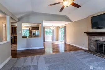 Looking into the dining room and bit of the kitchen.