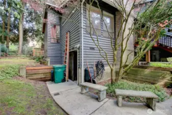 To the left of the front door, access to storage area