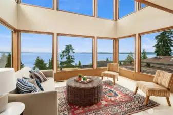 Imagine making this space your own --what a way to greet every day. The view-side windows were all replaced within the last few years. Living room lives large! See all the way to Mount Baker on a clear day.