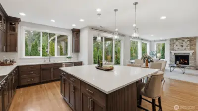 Updated lighting and quartz countertops make this kitchen a chef's delight.