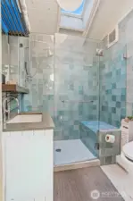 Very cool tiled shower.