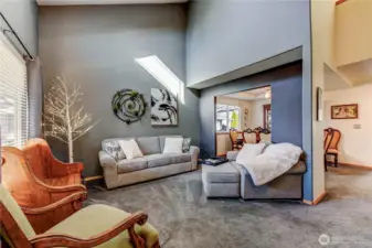 large living room with vaulted ceilings