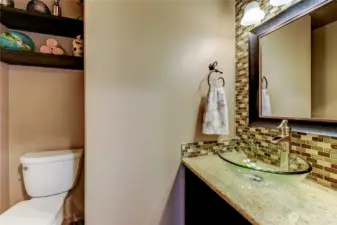 Powder room off family room