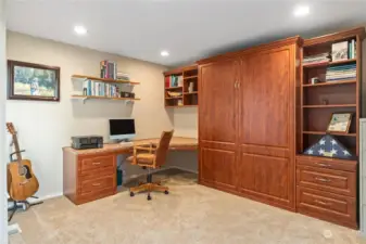 Flexible office space has a built-in desk plus murphy bed.