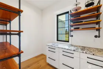 Huge walk-in pantry with more cabinets and counter space plus custom shelving. Anyone want to go to Costco?