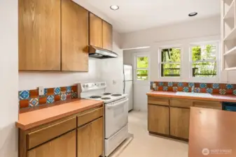 There's a door from the kitchen to the north side of the house.