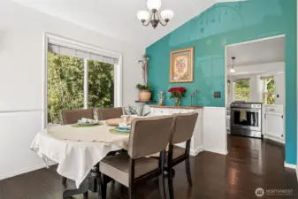 The dining area is connected to the living room, so go ahead and invite everyone over for dinner!