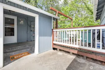 Mud room & patio overlooking the river