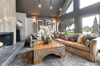 Living room with lake view