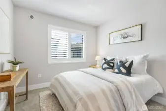 Bedroom one has magnetic door stops and high quality Norman brand window shutters