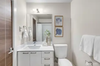 Full bathroom includes tub and shower