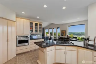 Roomy walk-in pantry to the left, and so much cabinet storage for the utmost convenience. The views are nice, too!