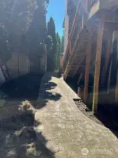 Side yard, stamped concrete