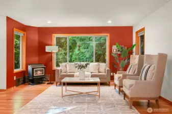 Living room with greenbelt views
