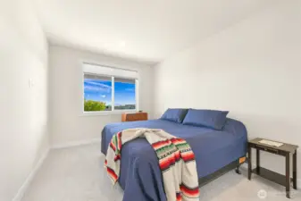 Inviting downstairs 3rd bedroom tucked away on lower level providing a quiet private space with direct access to downstairs restroom across hallway with view to the south.