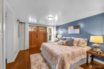 French doors lead to private deck area