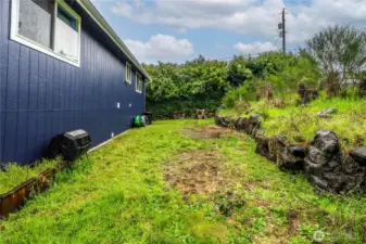Backyard includes fire pit and