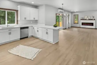 Open kitchen to dining and living space