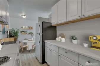 A smaller but well-designed kitchen that’s both practical and full of character—perfect to enjoy its timeless charm or update to your taste.