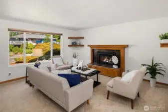 Gas fireplace in living room.