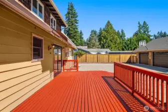 Freshly stained deck off kitchen.