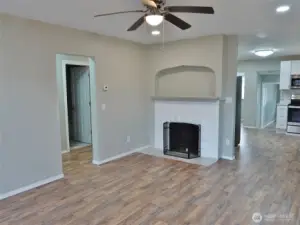 Living Room.  Hallway leads to 2 bedrooms and the Bathroom.