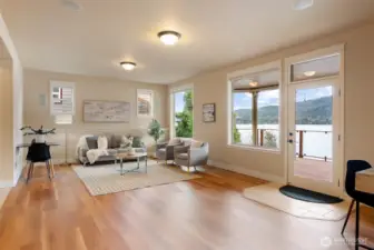 The downstairs suite offers a second living space with Luxury Vinyl Flooring