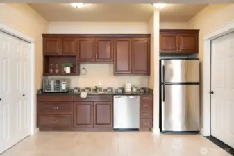 A kitchenette allows for privacy and independence when desired.