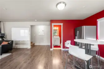 Create your ideal home office, gym, or hobby space downstairs.