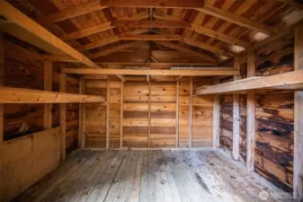 On the opposite side of the home is a large storage shed.