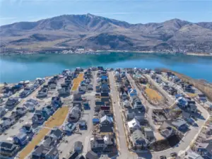 Aerial view looking south towards Lake Chelan and the Butte.